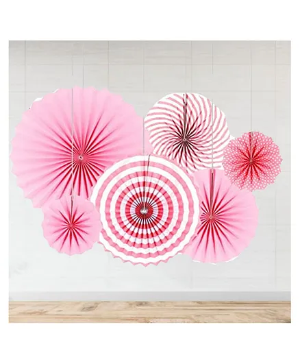Bubble Trouble Happy Birthday Decoration Paper Fan Pink -  Pack Of 6