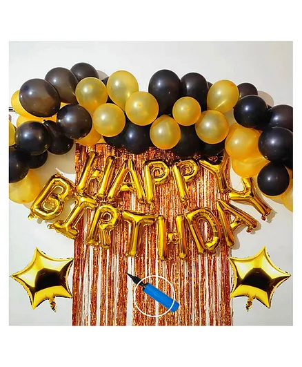 Bubble Trouble Happy Birthday Decoration Kit Combo with 1 Pc Gold Happy Birthday Foil Balloon 50 pcs Black Gold Balloon 1 Pc Arch Roll for Kids Birthday Decoration Item - Pack of 57