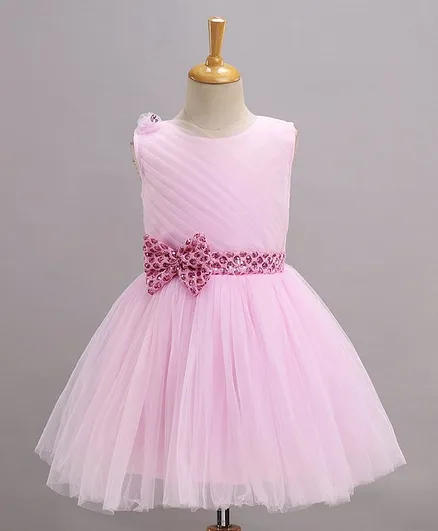 Bluebell  Sleeveless Party Wear Frock Sequinned Bow Applique - Light Pink