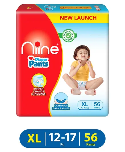 Niine Baby Diaper Pants Extra LargeXL Size 12-17 KG Pack of 1 56 Pants for Overnight Protection with Rash Control