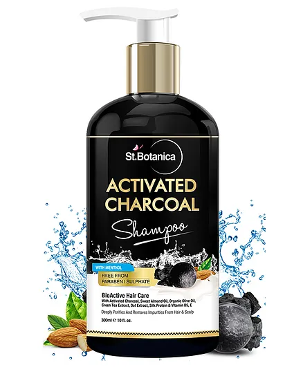 St Botanica Activated Charcoal Hair Shampoo Refreshing Menthol Organic Olive & Almond Oil - 300 ml