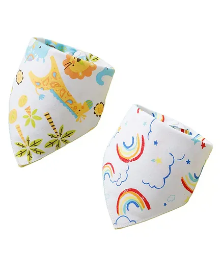 SYGA Triangular Cotton Bibs Adjustable Closure for Infant Toddler Elephant & Rainbow Print Pack Of 2 - Multicolor