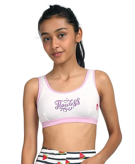 D'chica Flawless Text Placement Printed Athleisure Sports Bra - White