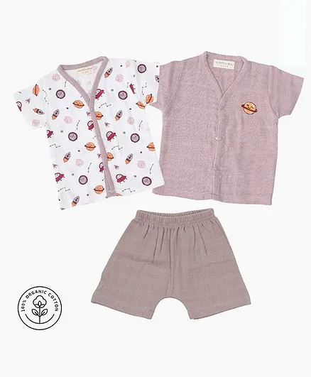A Toddler Thing Organic Half Sleeves Space Ranger Print And Embroidered Tops And Short - Grey