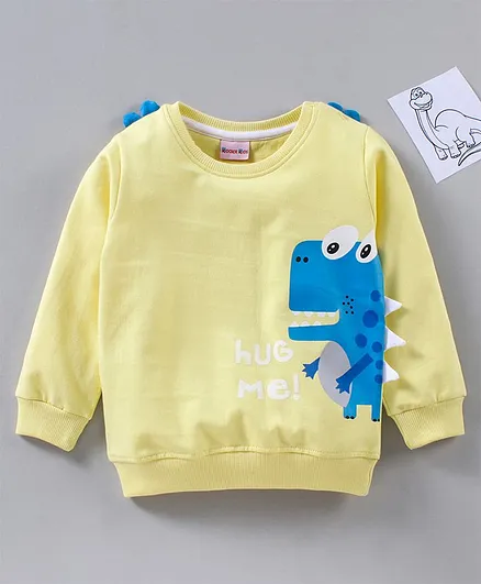 Kookie Kids Terry Full Sleeves Sweatshirt Dino Print- Yellow