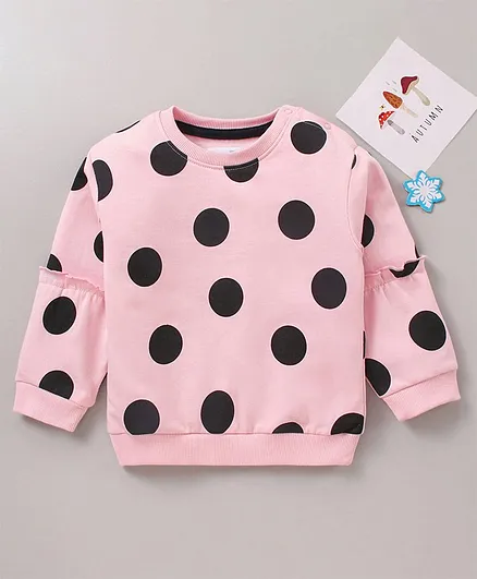 Kookie Kids Full Sleeves Sweatshirt Polka Dot Print - Pink