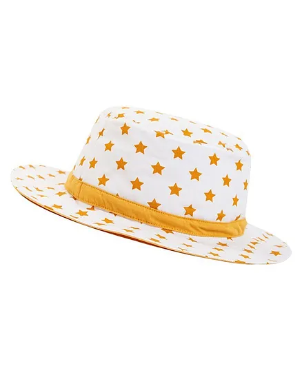 Nino Bambino All Over Star Printed 100% Organic Cotton Hat - White & Yellow