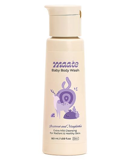 Maate Baby Body Wash Enriched with Beetroot, Nagarmotha, and Manjistha Extracts  Soft & Supple Baby Skin with Extra Mild Natural Cleansers  Paraben and Sulphate-Free  pH Balanced, Soap Free & Tear-Free Natural & Vegan - 50 ml