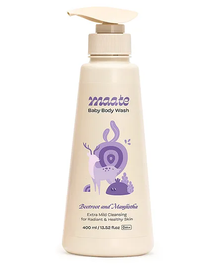 Maate Baby Body Wash  Enriched with Beetroot, Nagarmotha, and Manjistha Extracts  Soft & Supple Baby Skin with Extra Mild Natural Cleansers Paraben and Sulphate-Free |pH Balanced, Soap Free & Tear-Free Natural & Vegan - 400 ml
