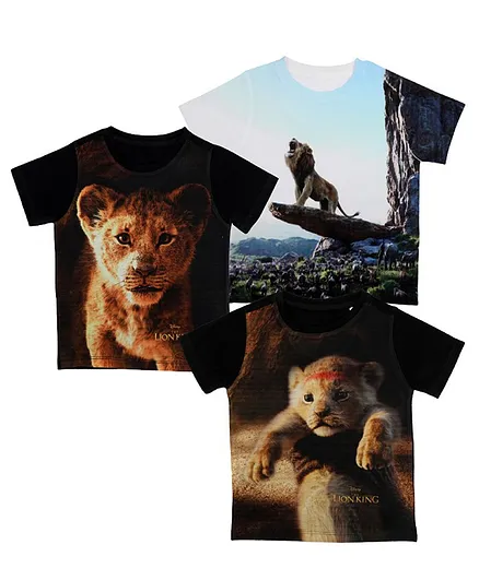 Disney By Wear Your Mind Pack Of 3 Half Sleeves The Lion King Printed Tees - Black & White