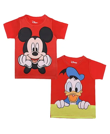Disney By Wear Your Mind Pack Of 2 Half Sleeves Mickey Mouse & Donald Duck Printed Tees - Red