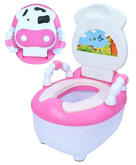 Toyshine Potty Training Seat Toilet Seat for Boys Girls Kids with Handles, Anti-Splash Design Cow - Pink