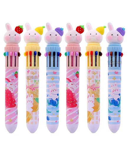 Toyshine Rabbit Ballpoint Multicolor Pens 0.5 mm 10 Colors Ink in One Ballpoint Pen Pack of 6 - Multicolour