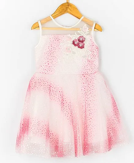 Peppermint Sleeveless Flower & Floral Placement Embroidered Pearl Detailed Fit & Flare Dress - Pink