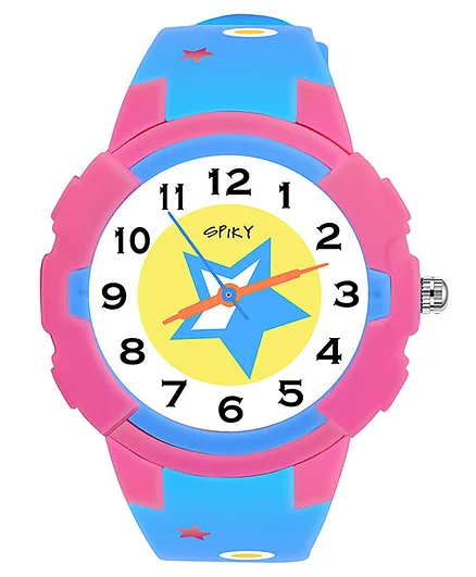 Spiky Round Analogue Printed Watch - Blue Pink