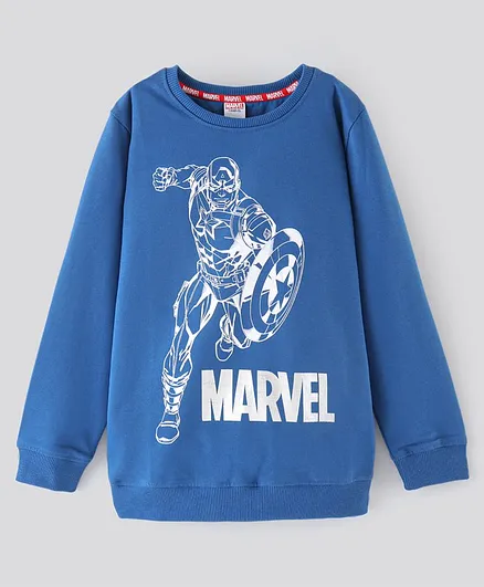 Pine Kids Full Sleeves Biowash Sweatshirt Captain America Print - Blue