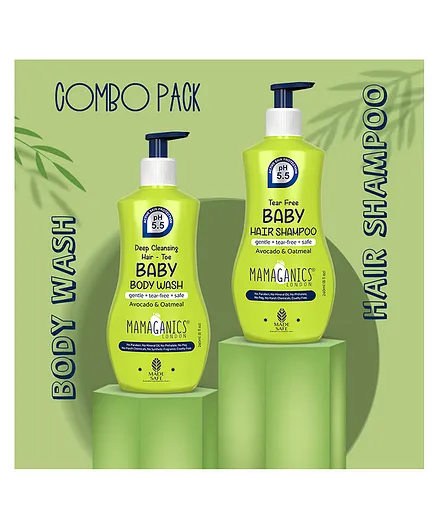 Mamaganics pH 5.5 for Baby's Sensitive Soft Skin with Avacado and Oatmeal Body Wash Hair Shampoo- 480 ml