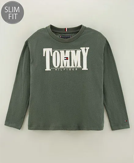 Buy Tommy Hilfiger Full Slim Fit T-Shirt Logo Print - Green for Boys (5-6 Years) Online in India, Shop FirstCry.com - 11782285