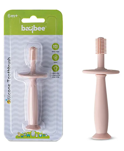 Baybee 360° Soft Silicone Baby Toothbrush with Anti Choking Handle - Pink