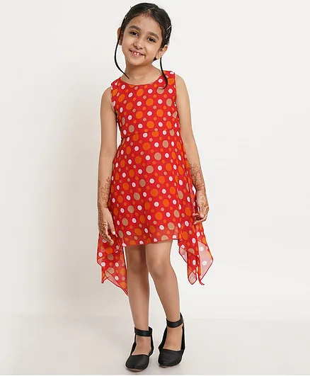 Creative Kids Sleeveless Polka Dots Print A Line Dress - Red White