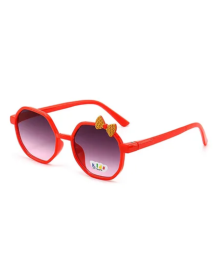 SYGA Children's Sunglasses Hexagonal Frame Bow-Knot Lens Eye wear Polygonal Goggles -Red