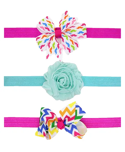 SYGA Elastic Bow & Flower Applique Headband  Pack Of 3 - Blue Pink