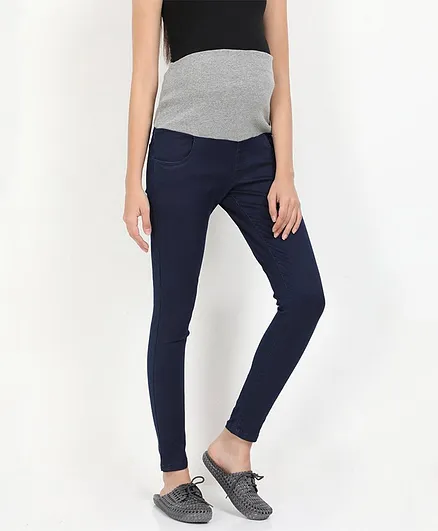 The Mom Store Stretchable Maternity Denims With Belly Support - Navy Blue