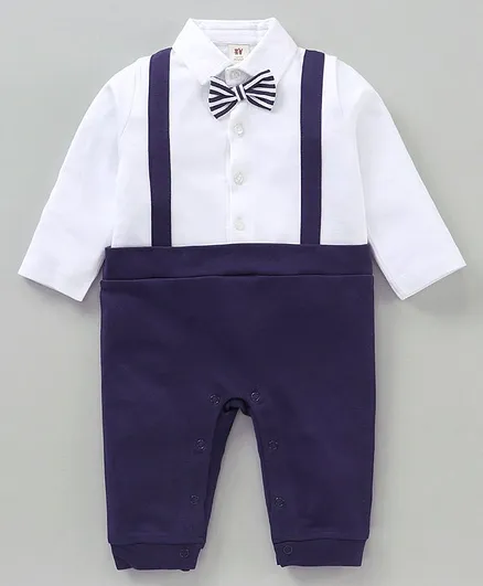 ToffyHouse Full Sleeves Party Rompers with Bow - Navy