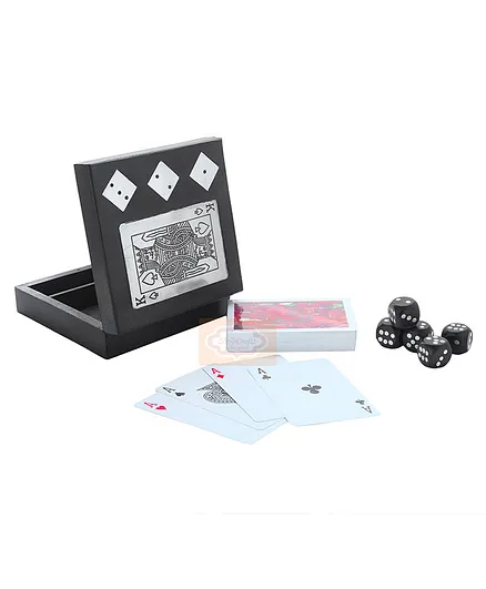 ShrijiCrafts Handmade Wooden Storage Box for Playing Cards and Five Dices Set - Black