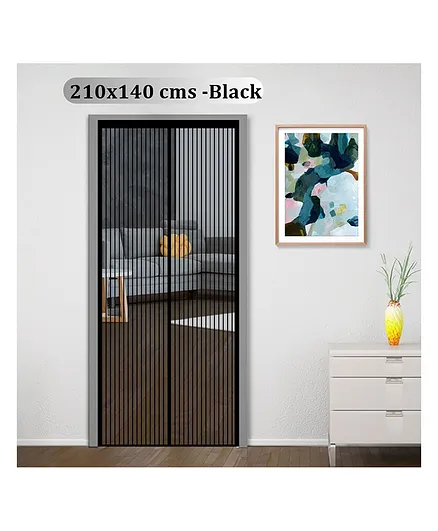 Classic Mosquito Net Magnetic Screen Polyester Mesh Curtain Patio Door With Full Frame Hook & Loop 210 x B 140 cm - Black