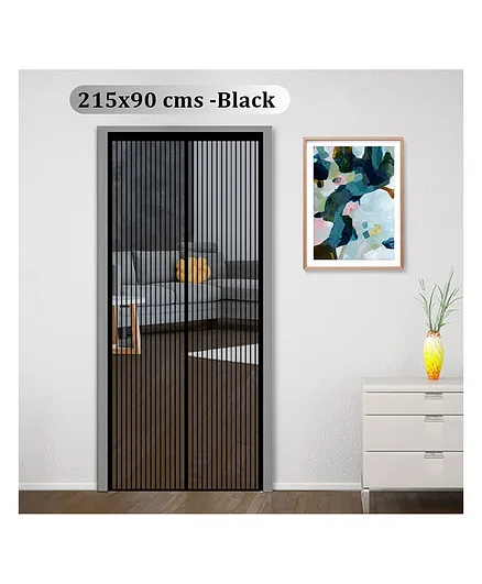 Classic Mosquito Net Magnetic Screen Polyester Mesh Curtain Patio Door With Full Frame Hook & Loop 215 x B 90 cm - Black