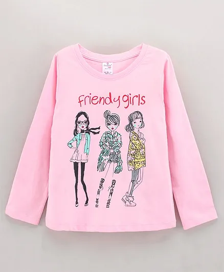 Smarty Girls Full Sleeves 100% Cotton Top Placement Print- Pink