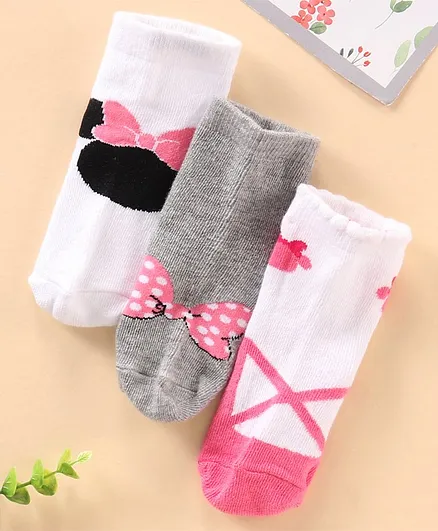 Cute Walk by Babyhug Ankle Length Antibacterial Socks Minnie Mouse Design Pack Of 3 - Multicolor