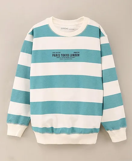 Doreme Full Sleeves Cotton Sweatshirt Stripes Print- Blue