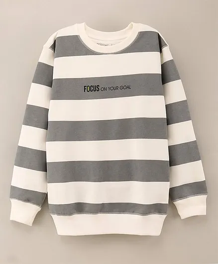 Doreme Full Sleeves Cotton Sweatshirt Stripes Print- Grey