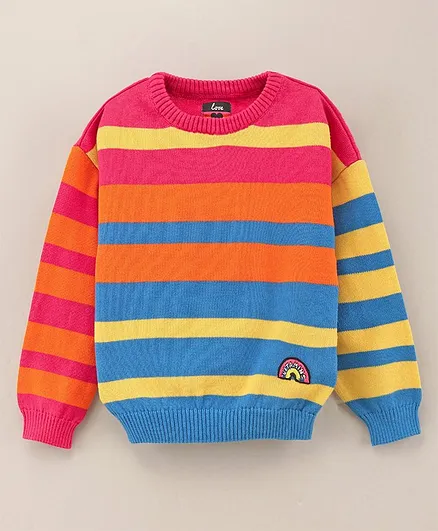 Vitamins Cotton Full Sleeves Striped Flat Knit Top - Multicolor