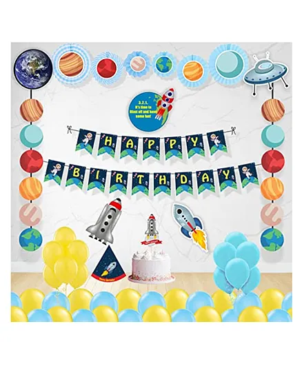 Untumble Space Theme Paper Fans Decorations For Astronaut Out Of The World Birthday- Multicolor