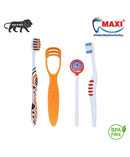 Maxi Style Toothbrush & Tongue Cleaner Pack of 2 - Multicolor 