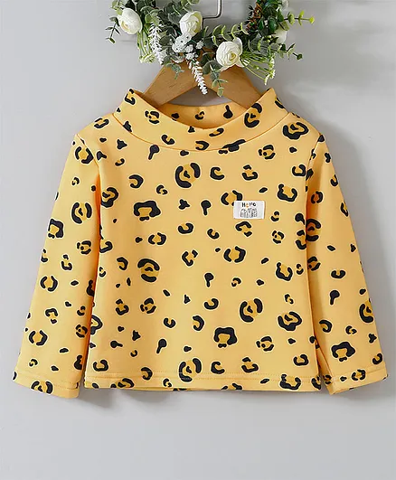 Kookie Kids Full Sleeves Winter Top Leopard Design - Yellow
