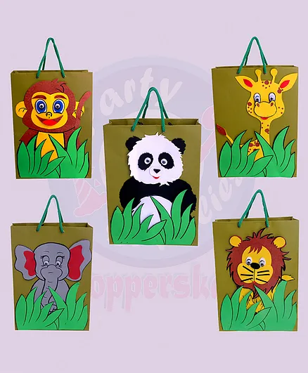 Shopperskart Jungle Safari Theme Birthday Party Paper Bags Pack of 10 - Multicolour