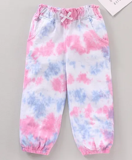 Babyhug Cotton Knit Full Length Lounge Pant Colours Splash Print - Pink