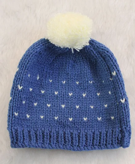 Woonie Embroidered Hnadmade Bobble Cap - Blue