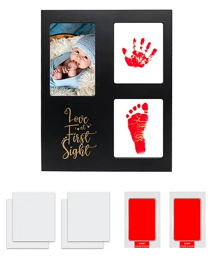 Mold Your Memories Ink Pad with Frame for Baby Hand and Foot Ink Impression 2 Non Touch Ink Pad 4 Imprint Paper - Red