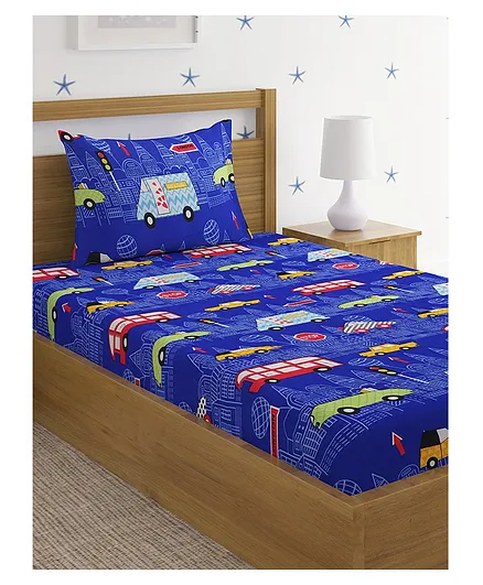 Hosta Homes 280 Gsm Glaced Cotton Cartoon Printed Single Bed Sheet With 1  Pillow Cover - Blue Online in India, Buy at Best Price from  -  11816690