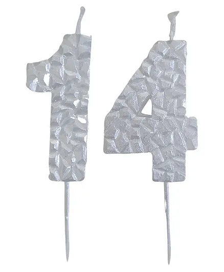 Party Anthem Textured Number 14 Candle - Silver