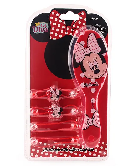 Lil Diva Minnie Mouse Hairbrush with Rubber Band Pack of 5 - Red 