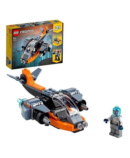 LEGO Kid's Creator 3 in 1 Cyber Drone Building Set with Cyber Mech and Scooter Space Toys 113 pieces-31111