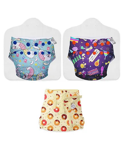 SuperBottoms Combo pack of 2 Freesize Cloth Diaper UNO and 1 Dry Feel Langot- Multicolour