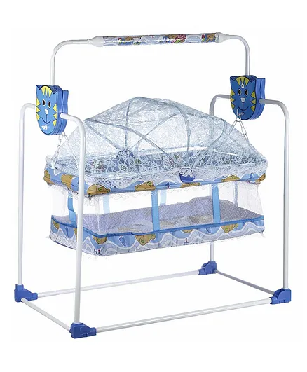 Maanit New Born Baby Cradle Baby Swing Baby Palna with Mosquito Net Bassinet - Blue