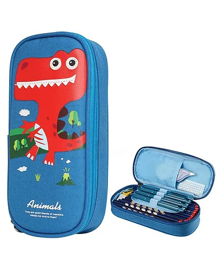 Sanishth Cute Cartoon Pencil Pouch With Zipper Waterproof & Durable Compartment Large Storage Pencil Bag for Girls Boys in School Light Blue - Dinosaur